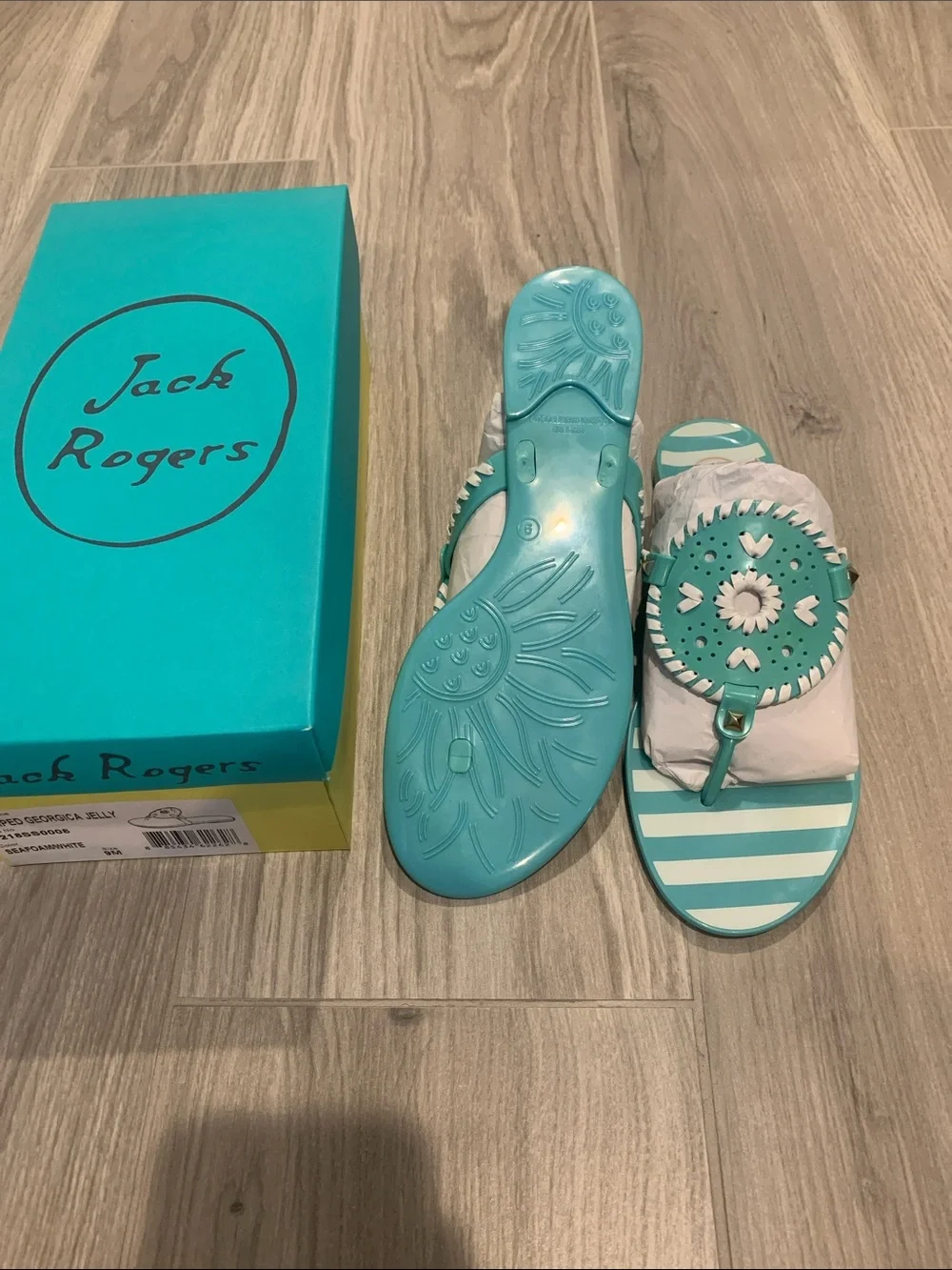 Jack Rogers Teal & White Striped Jelly Sandals